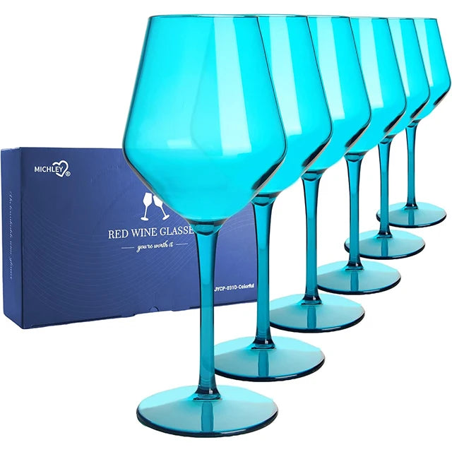 MICHLEY 2/4/6PCS Unbreakable Colorful Tritan Plastic Wine Glass Set Reusable Luxury For Party Outdoor Dishwasher Glassware